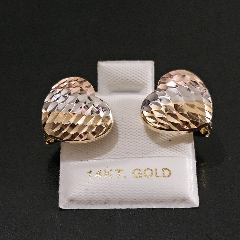 14k Solid Gold Tricolor Heart Earrings